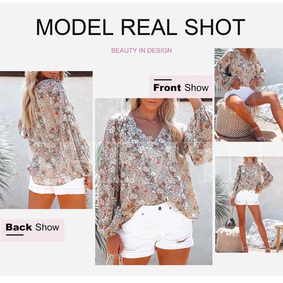 🍒 2/$20 🍒 Casual Boho Floral Long Sleeve Flowy Blouse sz M - Picture 5 of 5